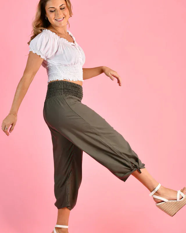 Go Girl Go Girl 3/4 Rouched Tie Pants - Grey/Olive Go Girl 3/4 Rouched Tie Pants - Grey/Olive Splash Swimwear