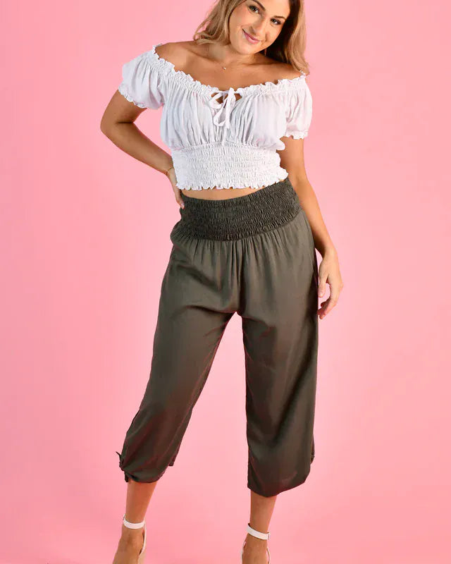 Go Girl Go Girl 3/4 Rouched Tie Pants - Grey/Olive Go Girl 3/4 Rouched Tie Pants - Grey/Olive Splash Swimwear