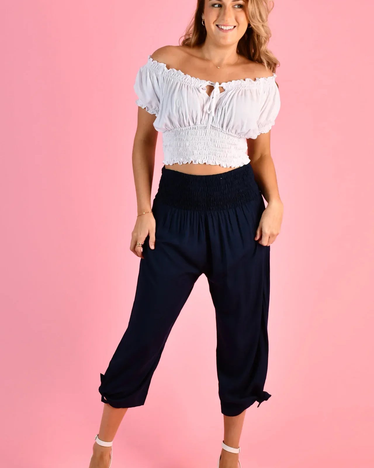 Go Girl Go Girl 3/4 Rouched Tie Pants - Navy Go Girl 3/4 Rouched Tie Pants - Grey/Olive Splash Swimwear Womens Pants