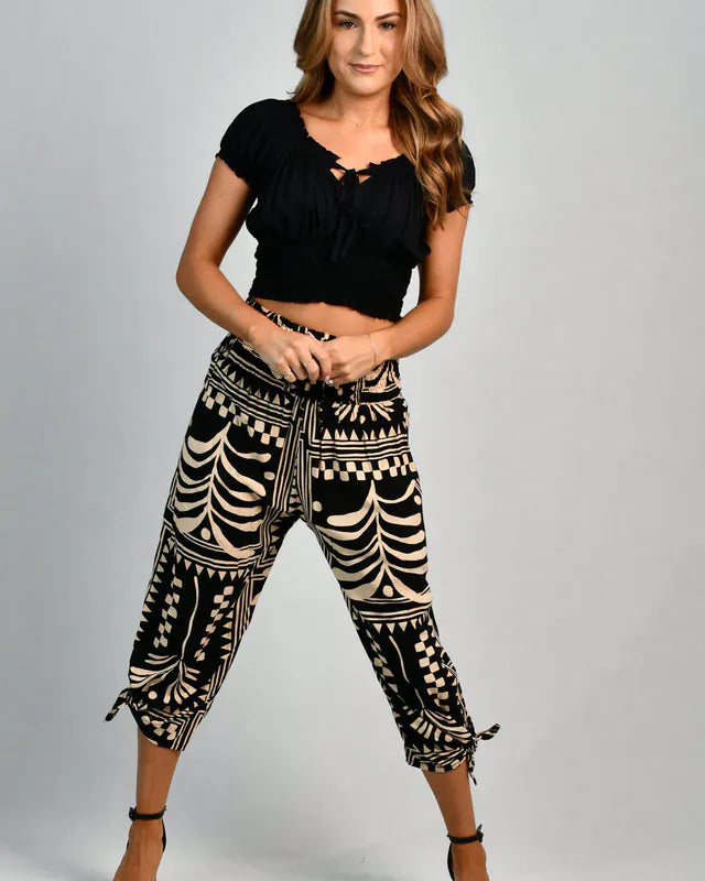 Go Girl Go Girl 3/4 Rouched Tie Pants - Tribal Artisan Black Go Girl 3/4 Rouched Tie Pants - Tribal Artisan Black Splash Swimwear Pants