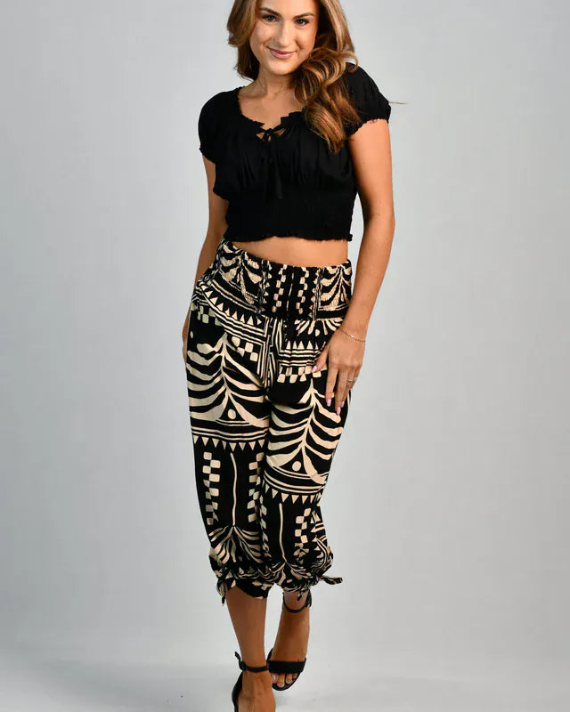 Go Girl Go Girl 3/4 Rouched Tie Pants - Tribal Artisan Black Go Girl 3/4 Rouched Tie Pants - Tribal Artisan Black Splash Swimwear Pants