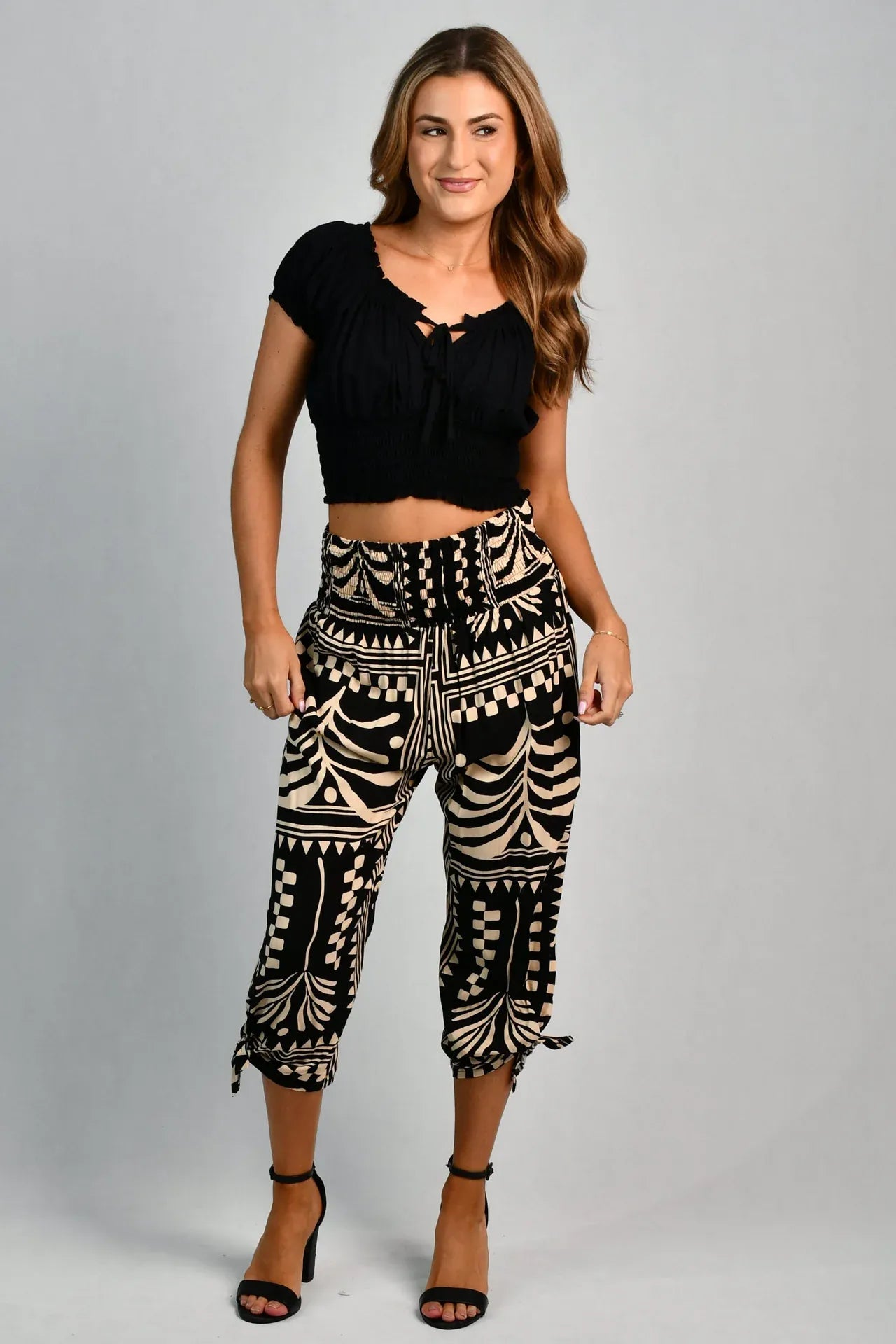 Go Girl Go Girl 3/4 Rouched Tie Pants - Tribal Artisan Black Go Girl 3/4 Rouched Tie Pants - Tribal Artisan Black Splash Swimwear Pants