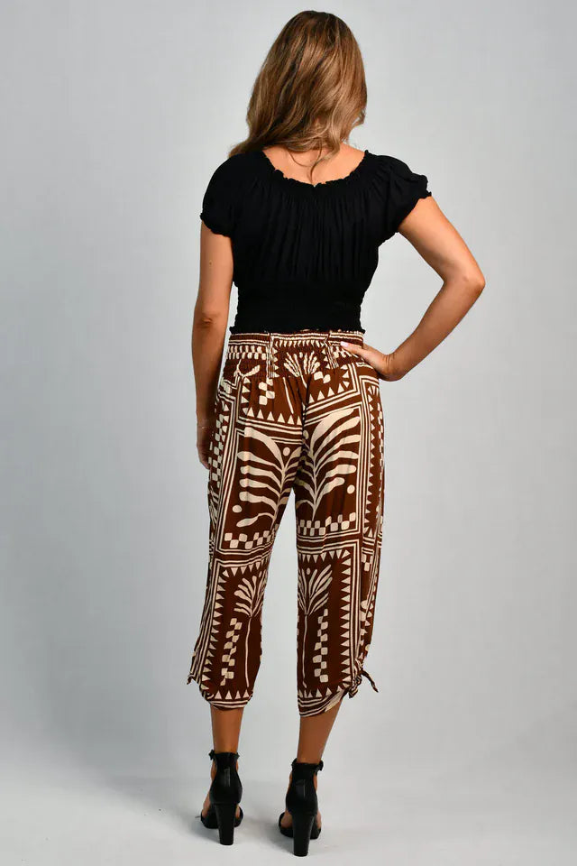 Go Girl Go Girl 3/4 Rouched Tie Pants - Tribal Artisan Brown Go Girl 3/4 Rouched Tie Pants - Tribal Artisan Brown Splash Swimwear Pants