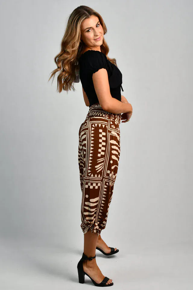 Go Girl Go Girl 3/4 Rouched Tie Pants - Tribal Artisan Brown Go Girl 3/4 Rouched Tie Pants - Tribal Artisan Brown Splash Swimwear Pants