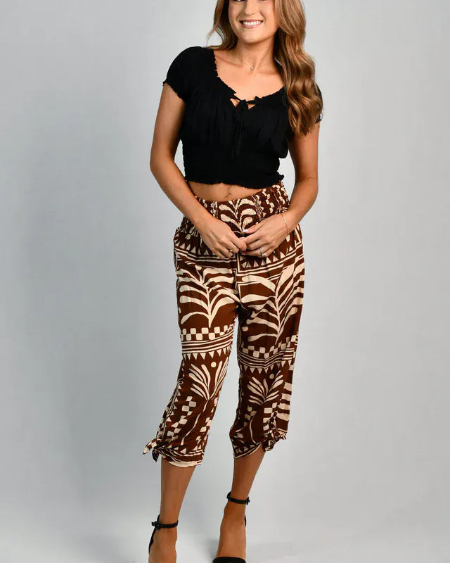 Go Girl Go Girl 3/4 Rouched Tie Pants - Tribal Artisan Brown Go Girl 3/4 Rouched Tie Pants - Tribal Artisan Brown Splash Swimwear Pants