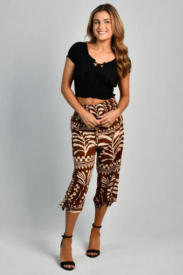 Go Girl Go Girl 3/4 Rouched Tie Pants - Tribal Artisan Brown Go Girl 3/4 Rouched Tie Pants - Tribal Artisan Brown Splash Swimwear Pants