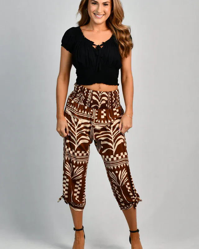 Go Girl Go Girl 3/4 Rouched Tie Pants - Tribal Artisan Brown Go Girl 3/4 Rouched Tie Pants - Tribal Artisan Brown Splash Swimwear Pants