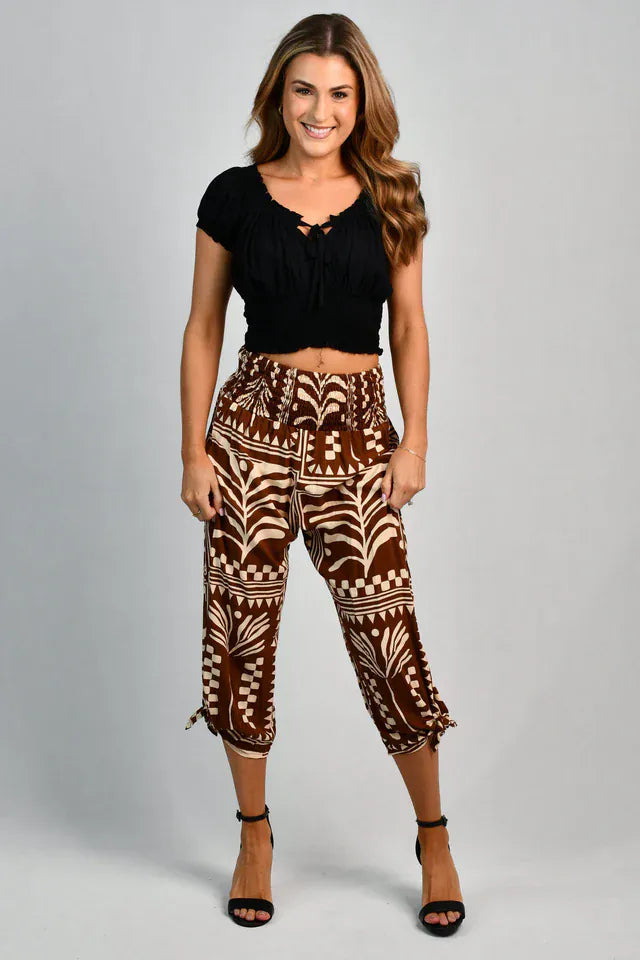 Go Girl Go Girl 3/4 Rouched Tie Pants - Tribal Artisan Brown Go Girl 3/4 Rouched Tie Pants - Tribal Artisan Brown Splash Swimwear Pants