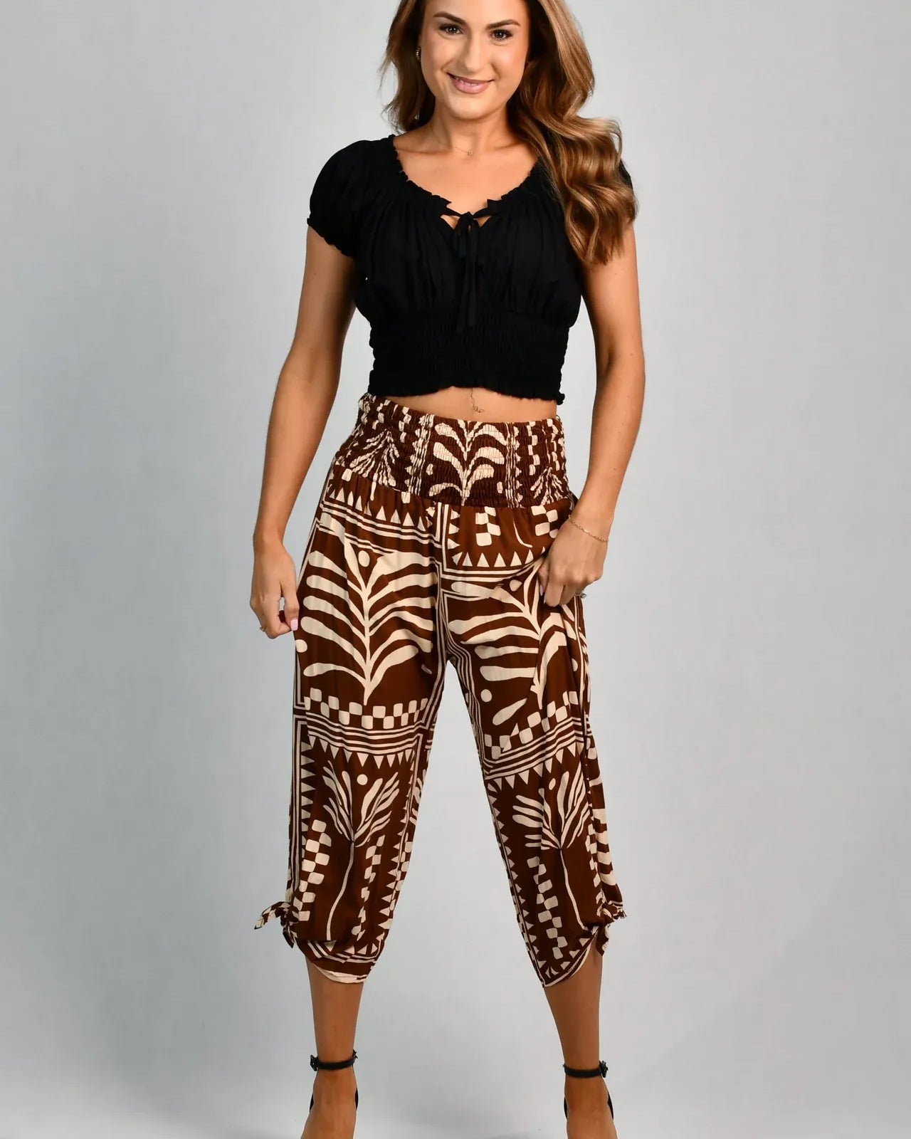 Go Girl Go Girl 3/4 Rouched Tie Pants - Tribal Artisan Brown Go Girl 3/4 Rouched Tie Pants - Tribal Artisan Brown Splash Swimwear Pants