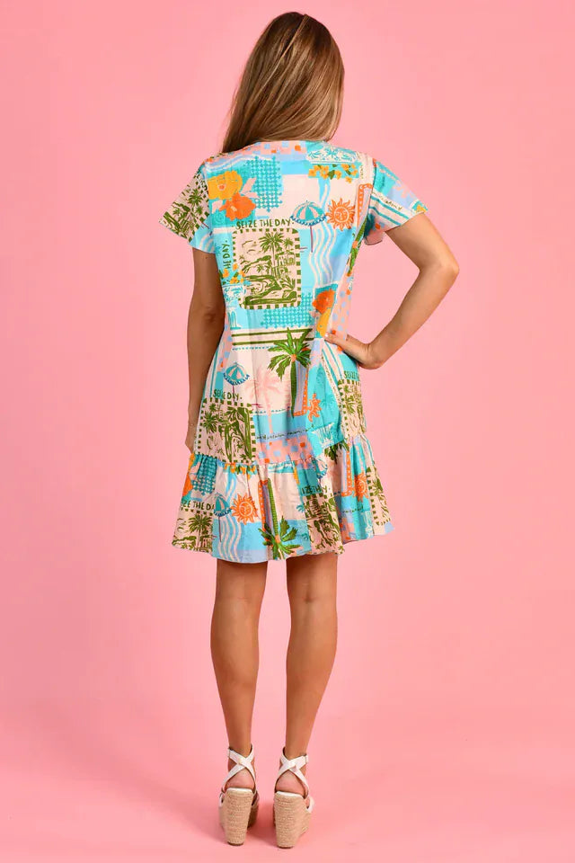 Go Girl Go Girl Cap Sleeve Button Dress - Seize The Day Blue Go Girl Cap Sleeve Button Dress - Seize The Day Blue Splash Swimwear