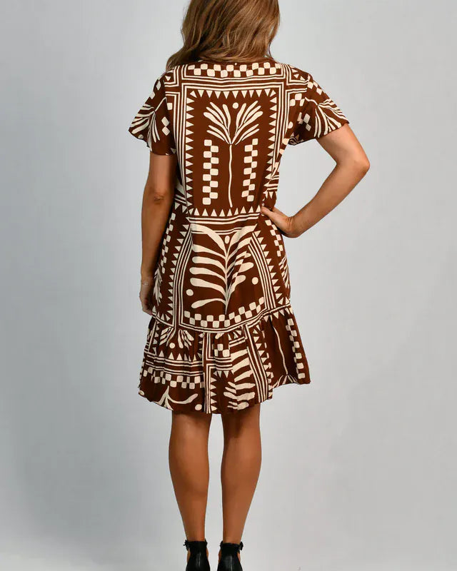 Go Girl Go Girl Cap Sleeve Button Dress - Tribal Artisan Brown Go Girl Cap Sleeve Button Dress - Tribal Artisan Brown Splash Swimwear Dresses