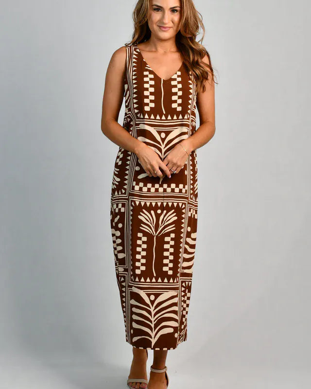 Go Girl Go Girl Cassie Maxi Dress - Tribal Artisan Brown Go Girl Cassie Maxi Dress - Tribal Artisan Brown Splash Swimwear Dresses