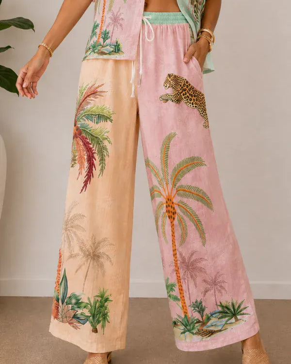 Go Girl La Sofia Portofino Wide Leg Pant - Safari Palm Go Girl 3/4 Rouched Tie Pants - Grey/Olive Splash Swimwear Womens Pants
