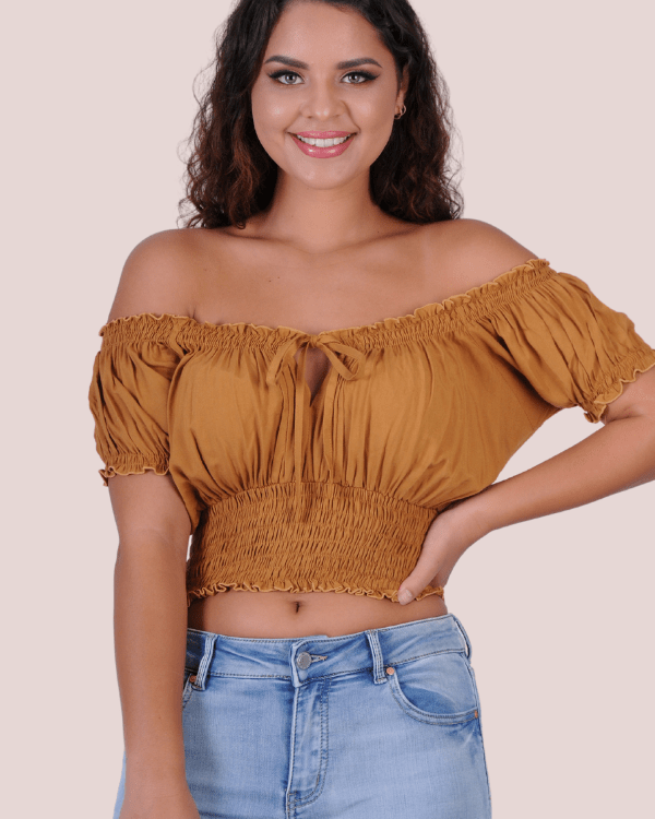 Go Girl Peasant Top With Ruched Hem Splash Swimwear Tops