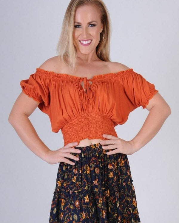Go Girl Peasant Top With Ruched Hem Splash Swimwear Tops