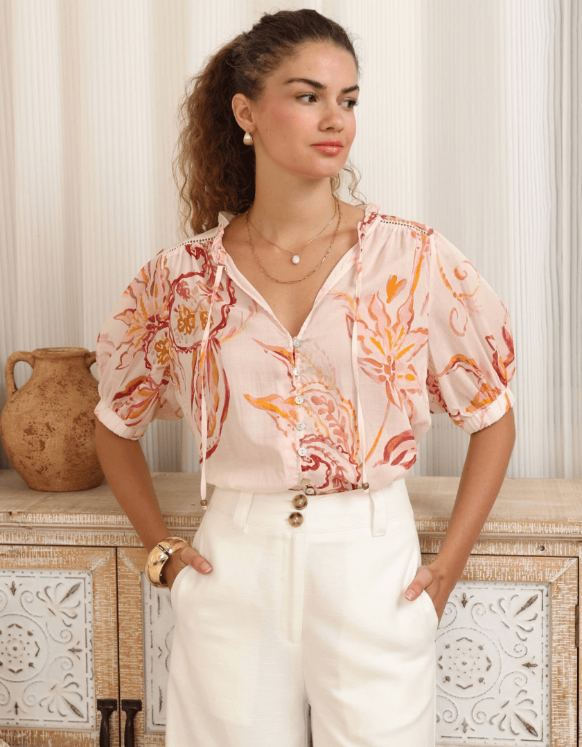 Iris Maxi Iris Maxi Botanica Blush Top Iris Maxi Wide Leg Pant - Beige/Black Splash Swimwear Tops