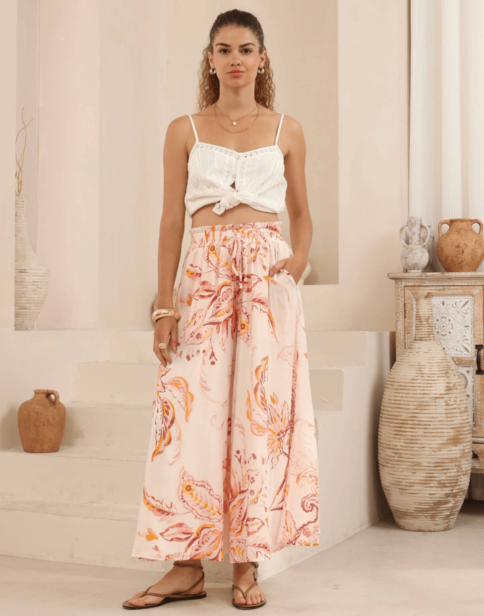 Iris Maxi Iris Maxi Botanica Blush Wide Leg Pant Iris Maxi Botanica Blush Wide Leg Pant Splash Swimwear Womens Pants