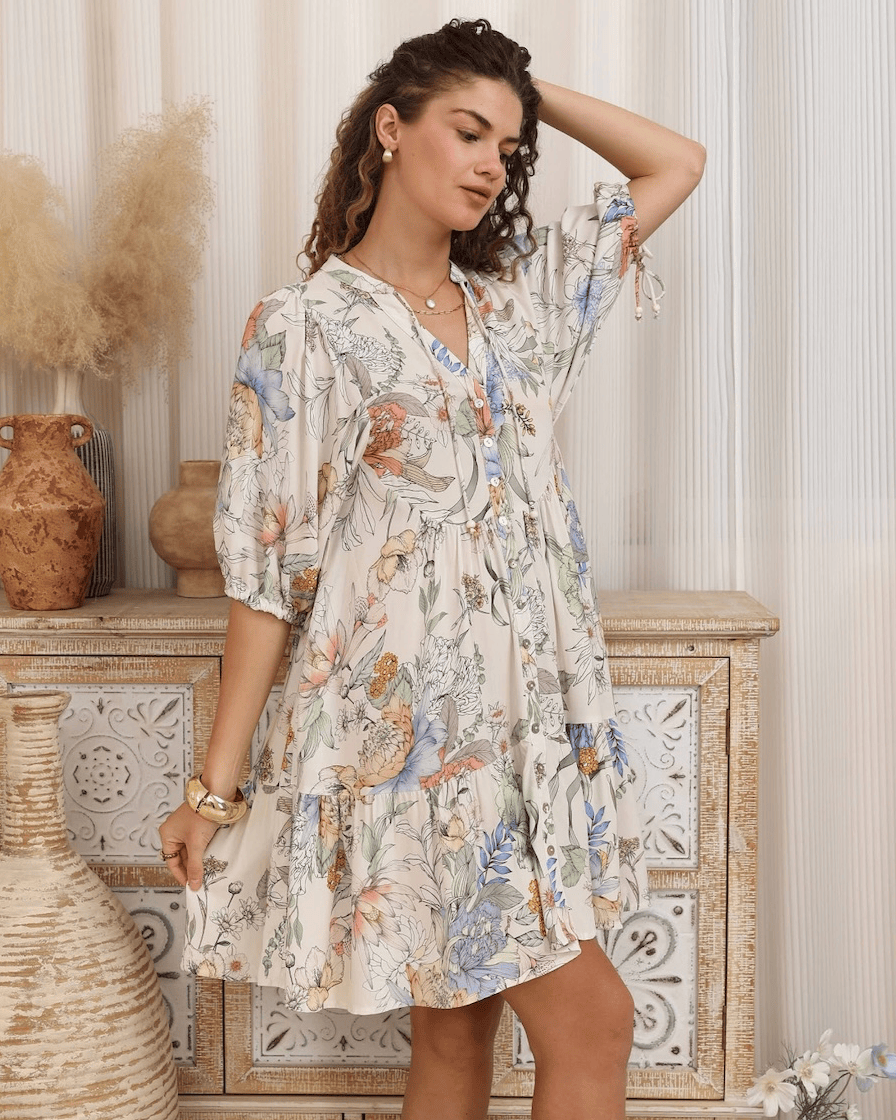 Iris Maxi Iris Maxi Botanical Meadow Babydoll Dress Iris Maxi Botanical Meadow Babydoll Dress Splash Swimwear Dresses