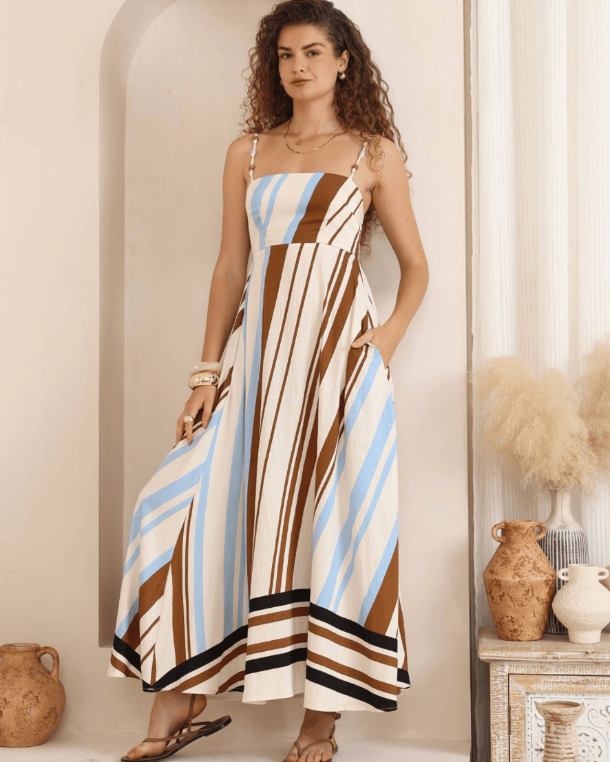 Iris Maxi Iris Maxi Coastal Earth Stripe Maxi Dress Iris Maxi Coastal Earth Stripe Maxi Dress Splash Swimwear Dresses