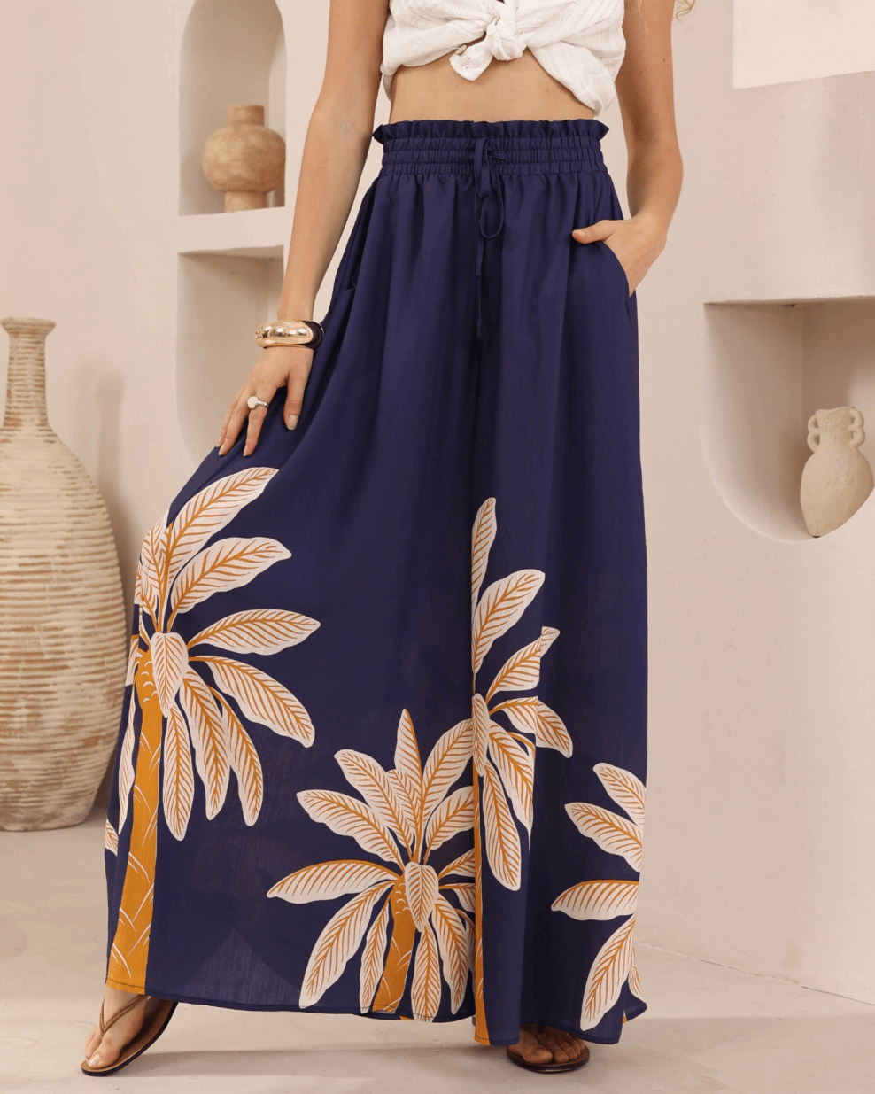 Iris Maxi Iris Maxi Golden Palm Wide Leg Pant - Navy Iris Maxi Golden Palm Wide Leg Pant - Navy Splash Swimwear Womens Pants