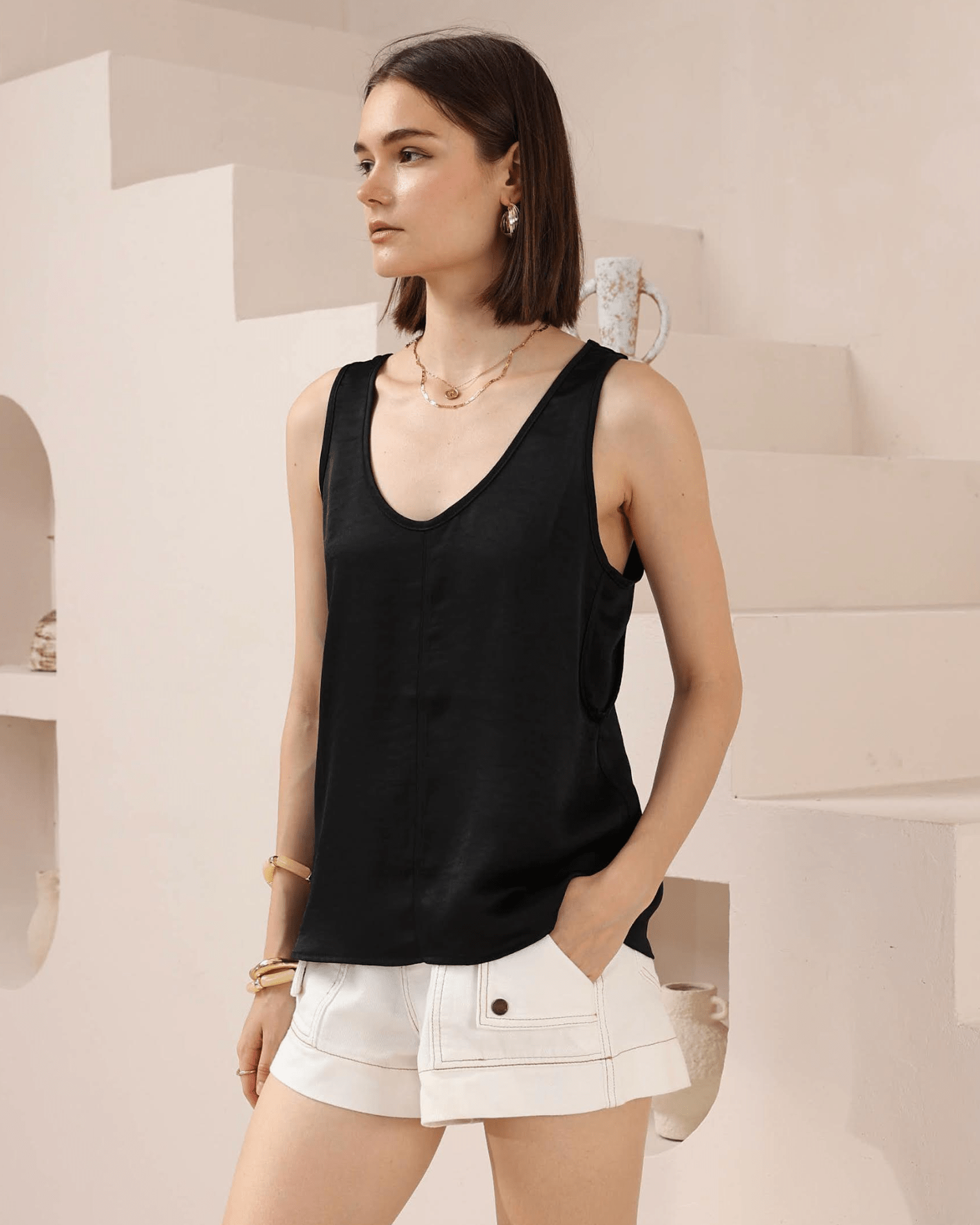 Iris Maxi Iris Maxi Lounge Cami Iris Maxi Wide Leg Pant - Beige/Black Splash Swimwear Tops