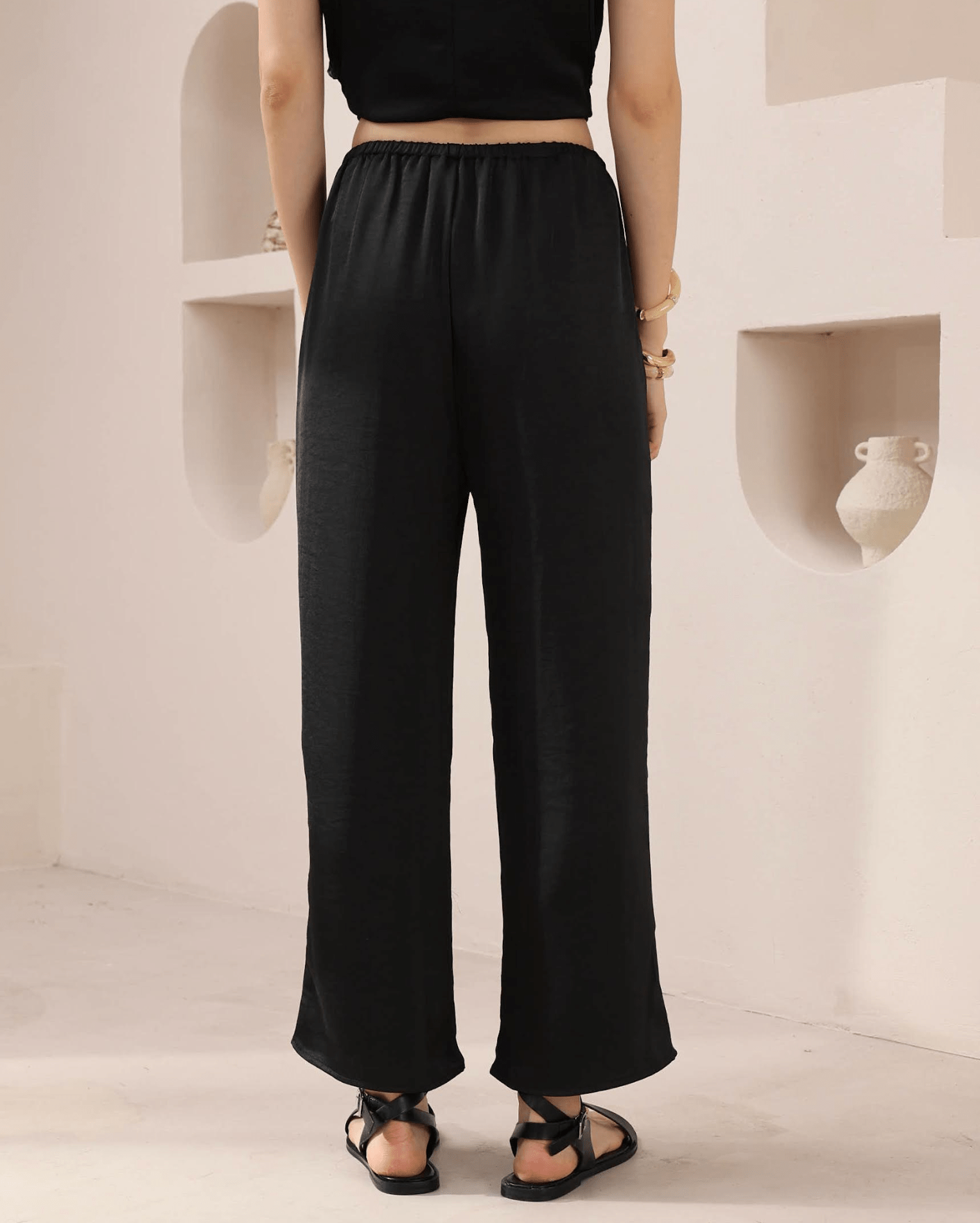 Iris Maxi Iris Maxi Lounge Pant Iris Maxi Wide Leg Pant - Beige/Black Splash Swimwear Pants