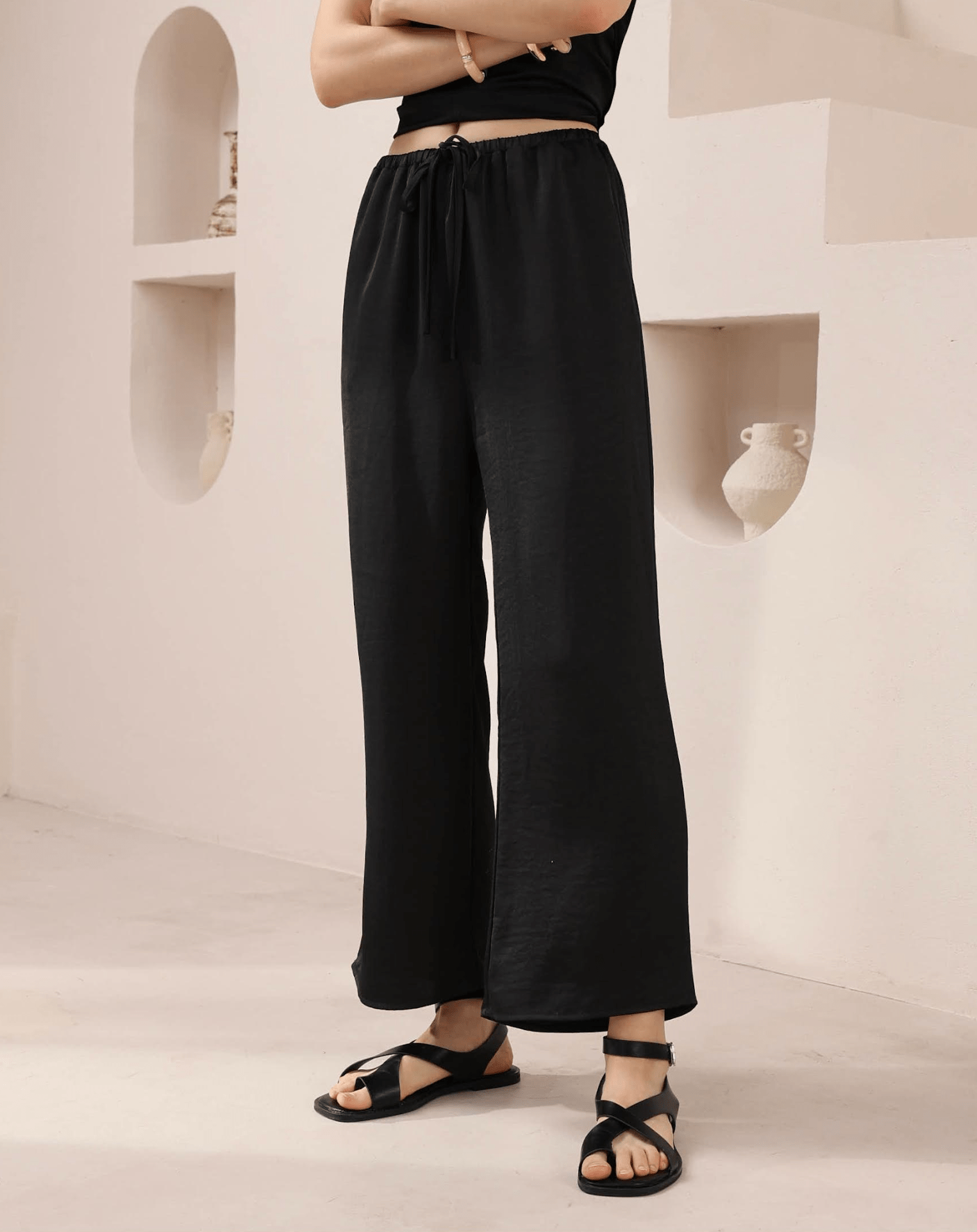 Iris Maxi Iris Maxi Lounge Pant 2032712-3 Iris Maxi Wide Leg Pant - Beige/Black Splash Swimwear Pants Black / AU8/US4 1000026533