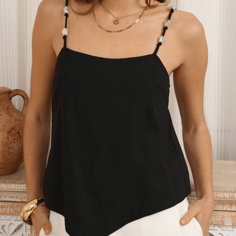 Iris Maxi Iris Maxi Pearl Strap Cami 2023054-5 Iris Maxi Pearl Strap Cami Splash Swimwear Tops Black / 8 47383381026041