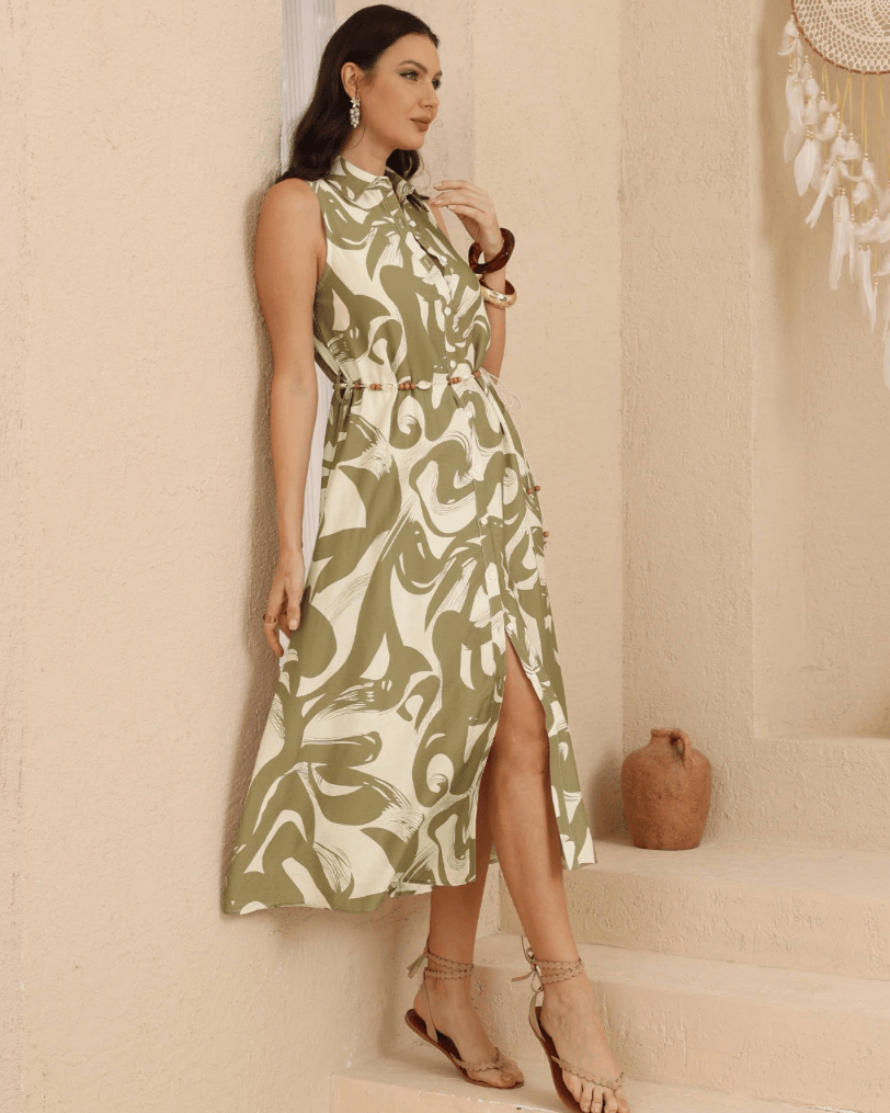 Iris Maxi Iris Maxi Sage Swirl Shirt Dress Iris Maxi Sage Swirl Shirt Dress Splash Swimwear Dresses