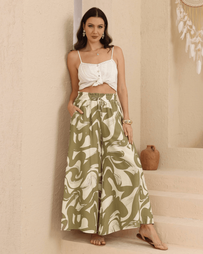Iris Maxi Iris Maxi Sage Swirl Wide Leg Pants Iris Maxi Sage Swirl Wide Leg Pants Splash Swimwear Womens Pants