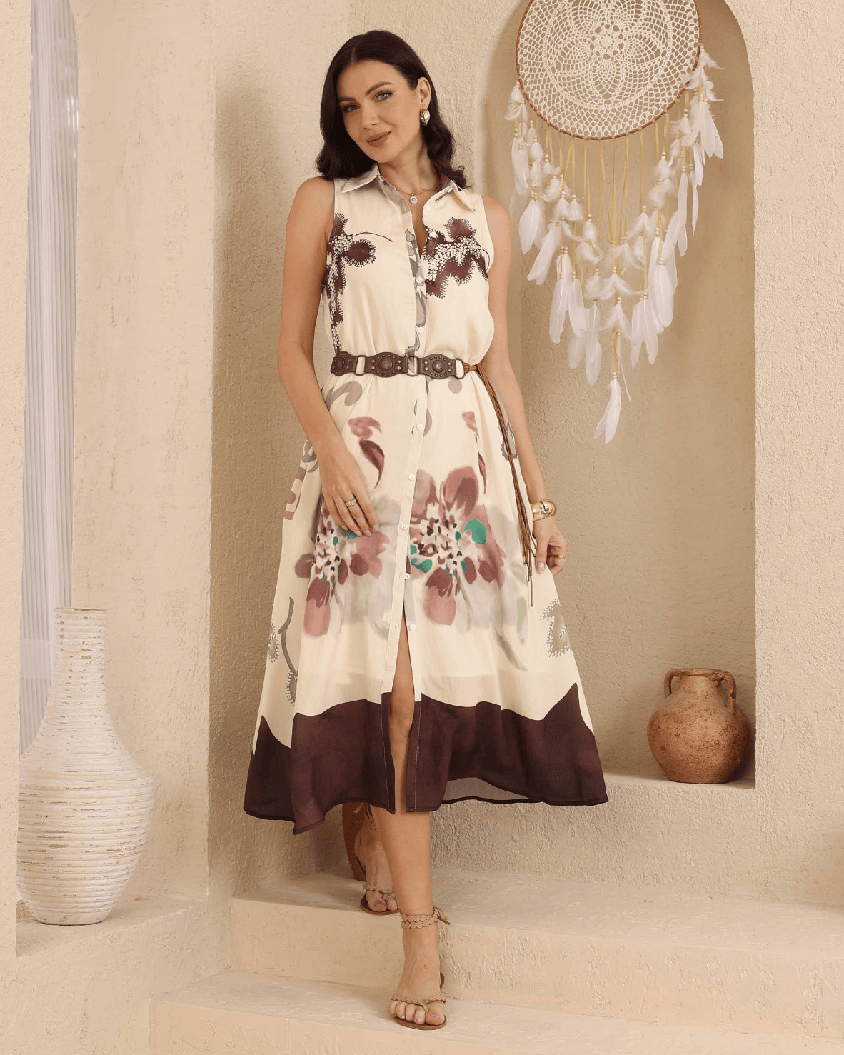 Iris Maxi Iris Maxi Watercolour Floral Shirt Dress - Choc Iris Maxi Watercolour Floral Shirt Dress - Choc Splash Swimwear Dresses