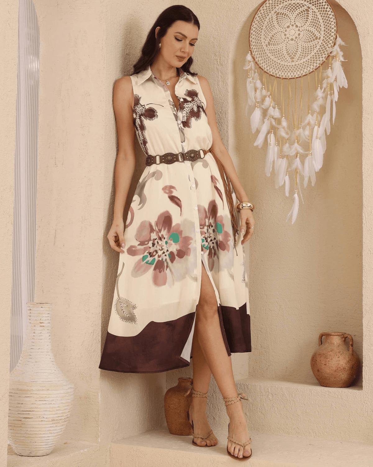 Iris Maxi Iris Maxi Watercolour Floral Shirt Dress - Choc Iris Maxi Watercolour Floral Shirt Dress - Choc Splash Swimwear Dresses