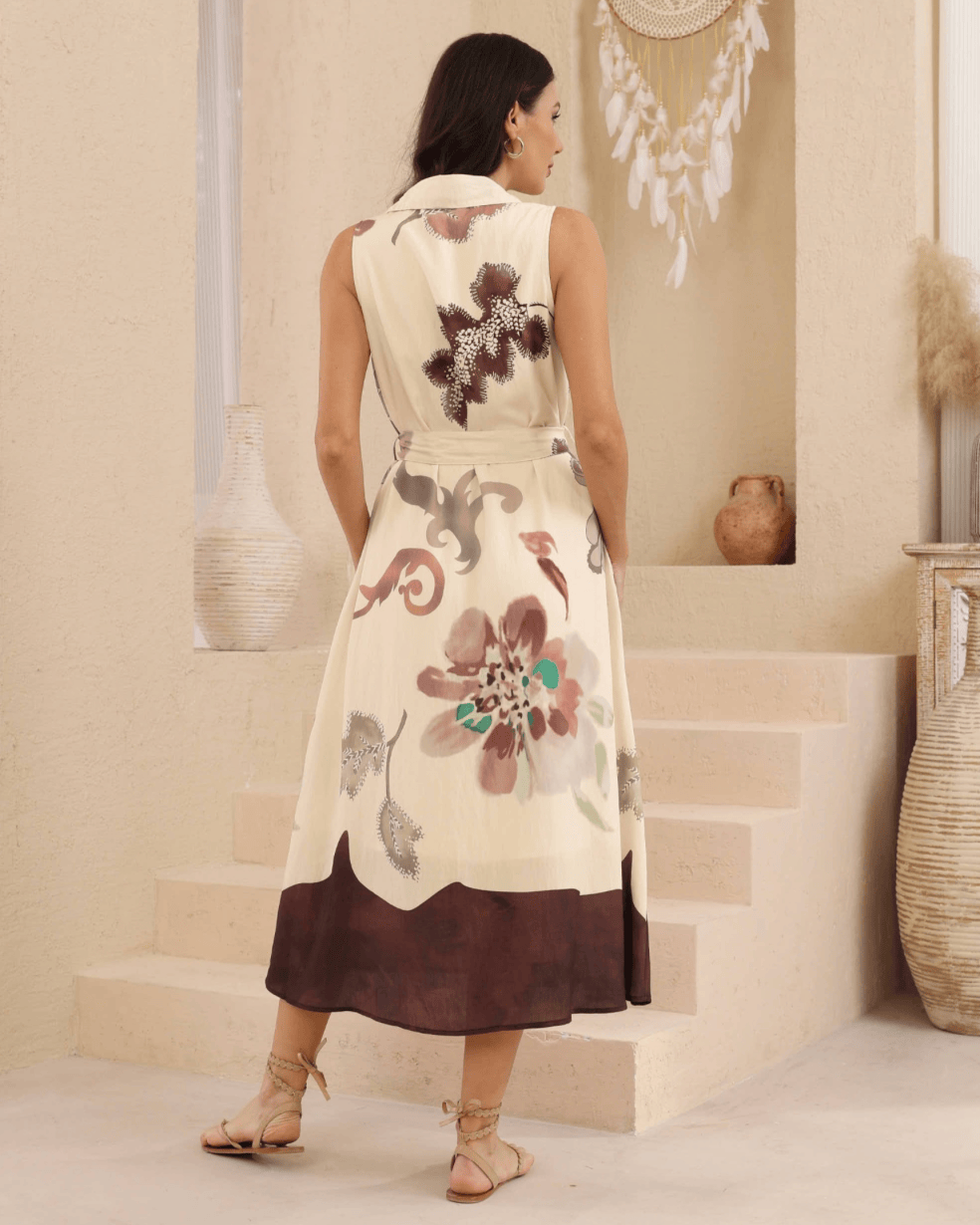 Iris Maxi Iris Maxi Watercolour Floral Shirt Dress - Choc Iris Maxi Watercolour Floral Shirt Dress - Choc Splash Swimwear Dresses