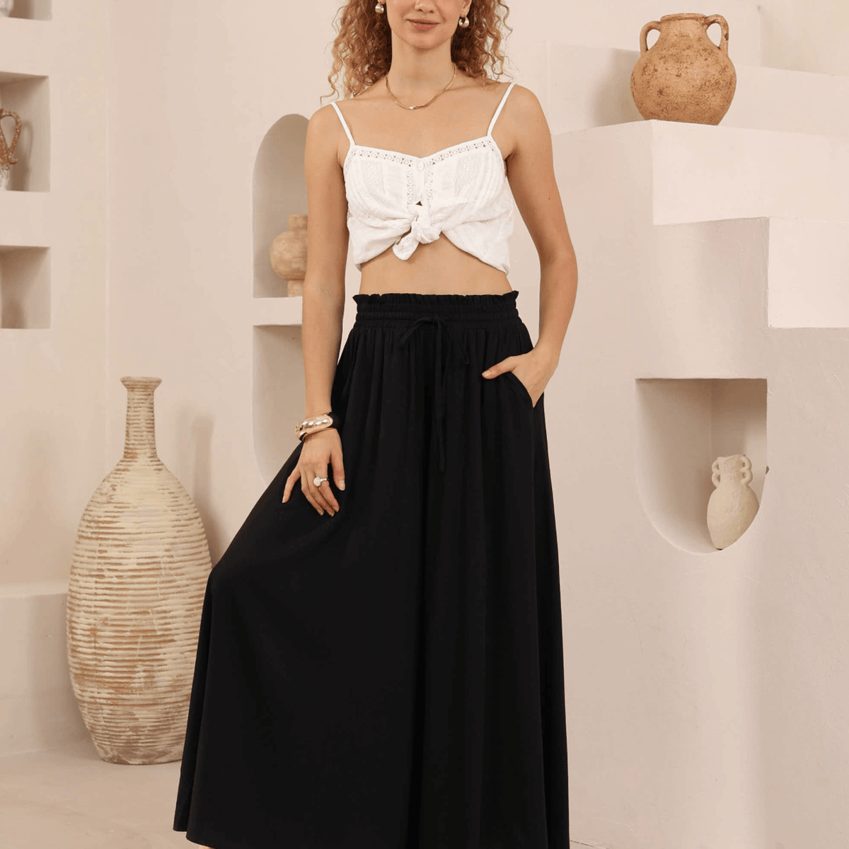 Iris Maxi Iris Maxi Wide Leg Pant 203625-6 Iris Maxi Wide Leg Pant - Navy Splash Swimwear Womens Pants Black / 8 1000033092