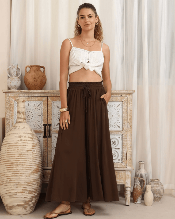 Iris Maxi Iris Maxi Wide Leg Pant 2032240-117 Iris Maxi Wide Leg Pant - Navy Splash Swimwear Womens Pants Chocolate / 8 1000032818