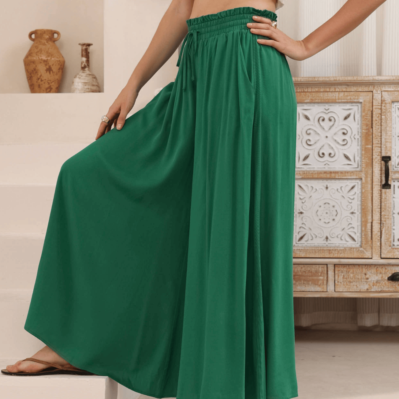 Iris Maxi Iris Maxi Wide Leg Pant 203625-289 Iris Maxi Wide Leg Pant - Navy Splash Swimwear Womens Pants Emerald / 8 1000031595