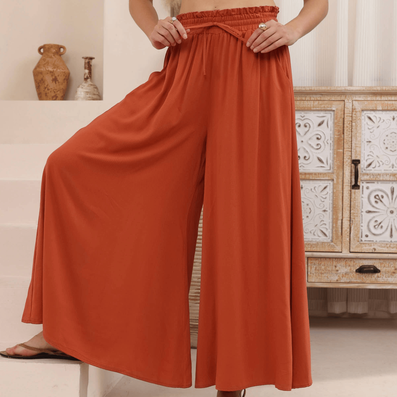 Iris Maxi Iris Maxi Wide Leg Pant 203625-289 Iris Maxi Wide Leg Pant - Navy Splash Swimwear Womens Pants Terracotta / 8 1000031590