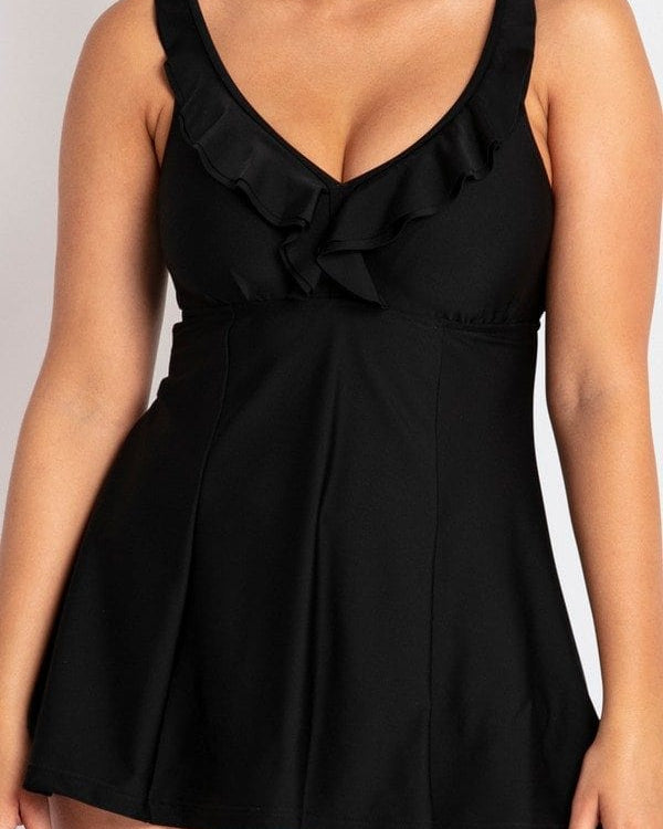 Jantzen Cosmo Mesh Ruffle Swim Dress One Piece Splash Swimwear One Pieces