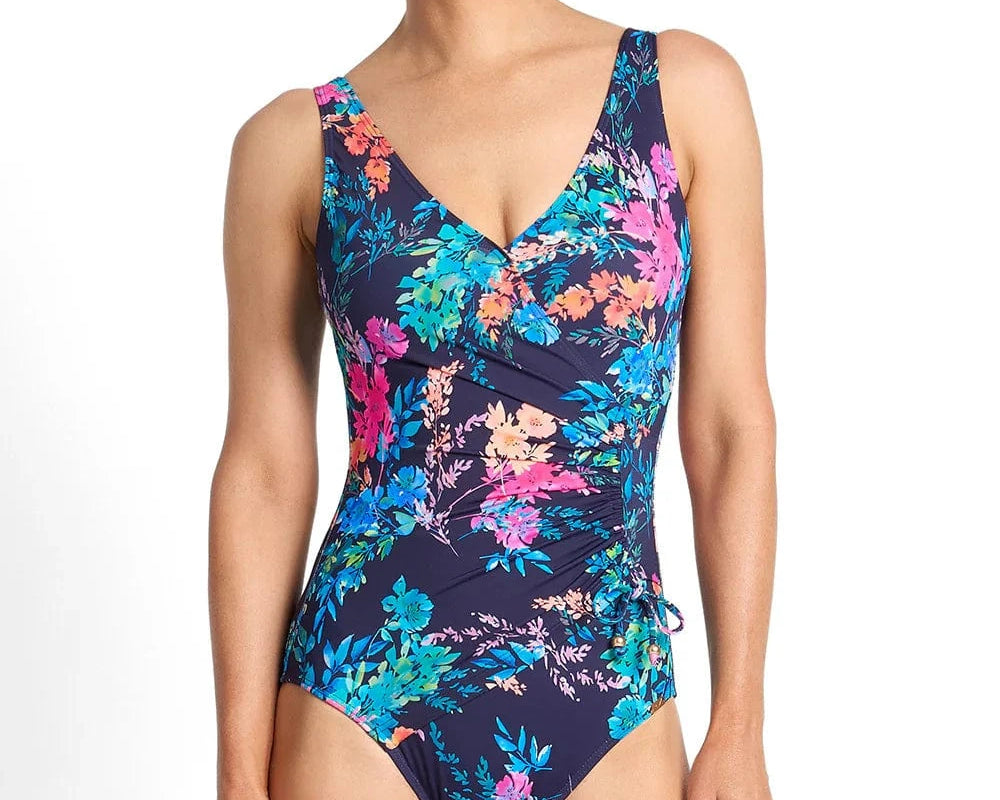 Jantzen Jantzen Fresia Gathered Surplice One Piece - Navy Jantzen Fresia Gathered Surplice One Piece - Navy Splash Swimwear