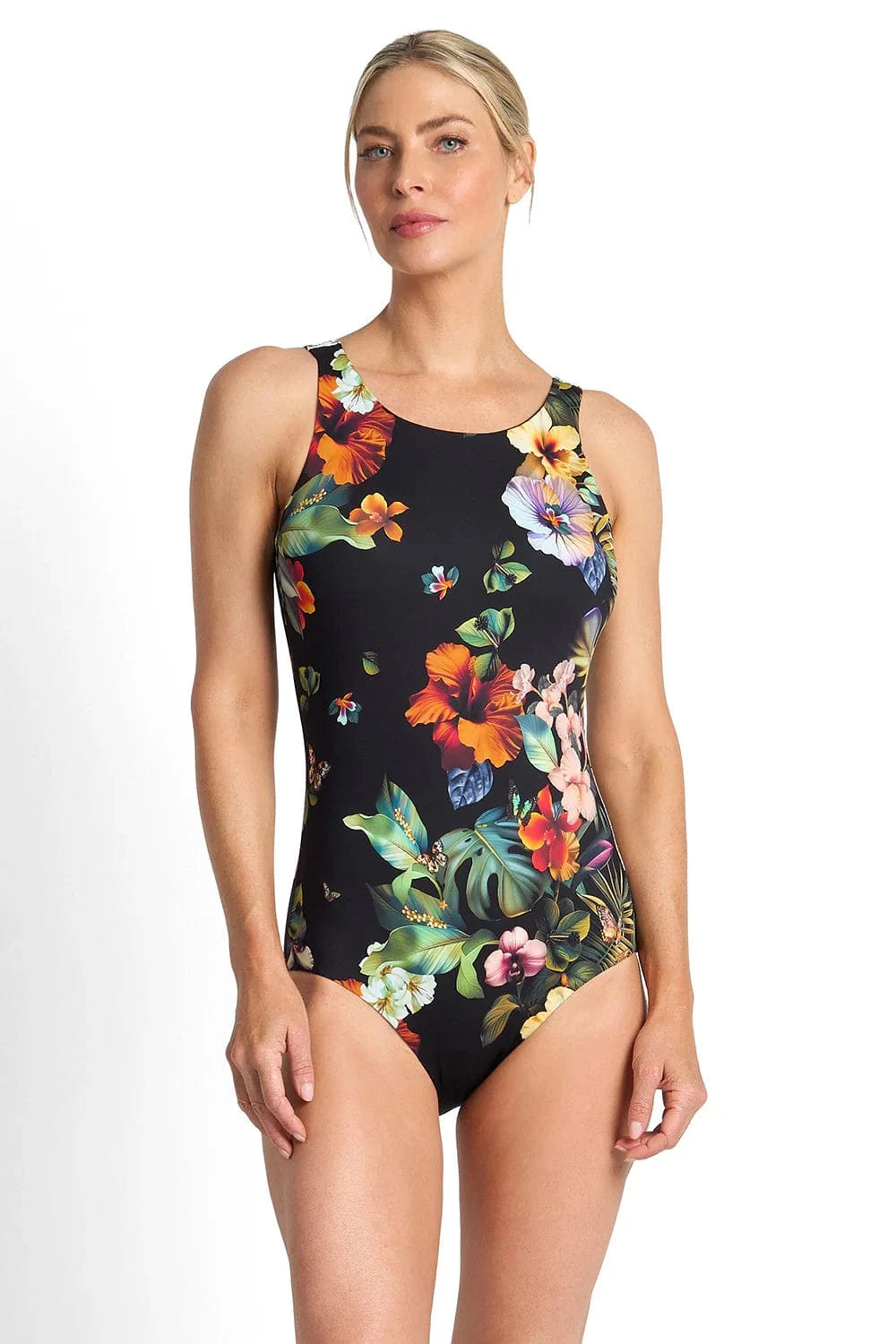 Jantzen Jantzen Hibiscus High Neck Mastectomy One Piece - Black Jantzen Hibiscus High Neck Mastectomy One Piece - Black Splash Swimwear