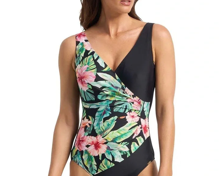 Jantzen Jantzen Select Surplice One Piece - Green JA85028 Jantzen Abbie Mesh Ruffle Swim Dress One Piece - Black Splash Swimwear One Piece 14 9313513808034