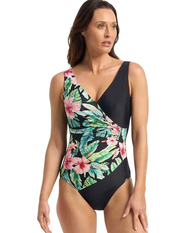 Jantzen Jantzen Select Surplice One Piece - Green JA85028 Jantzen Abbie Mesh Ruffle Swim Dress One Piece - Black Splash Swimwear One Piece 14 9313513808034