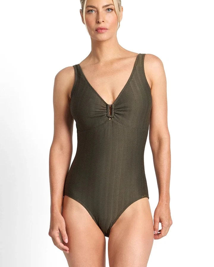 Jantzen Jantzen Sky High Buckle One Piece - Army Jantzen Sky High Buckle One Piece - Army Splash Swimwear