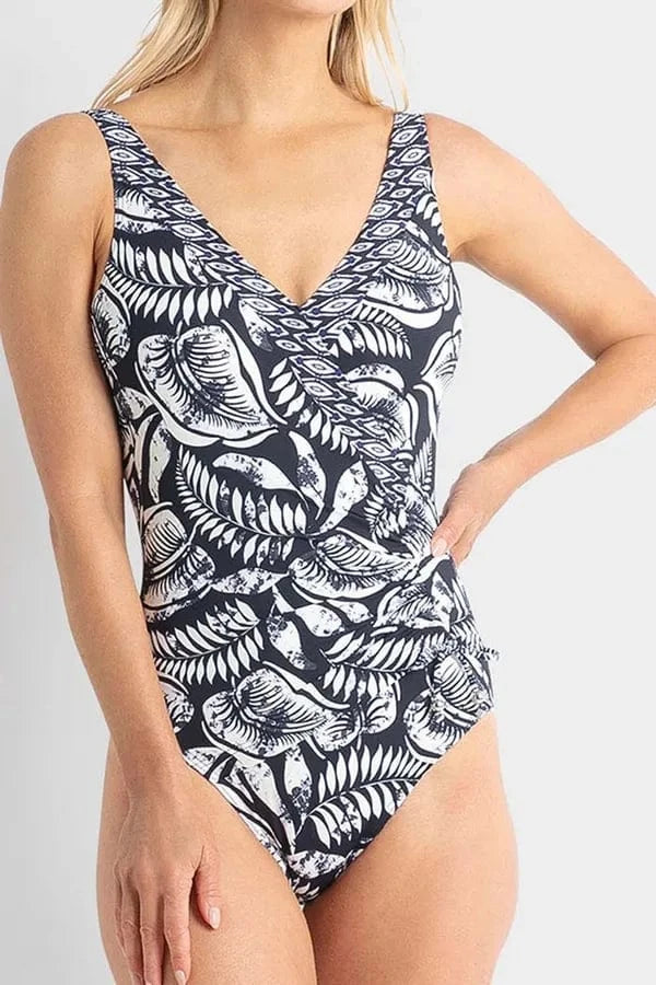 Jantzen Jantzen Waterloo Gathered Surplice One Piece -Navy Janzen Jantzen Eden East Gathered Surplice One Piece Splash Swimwear One Pieces