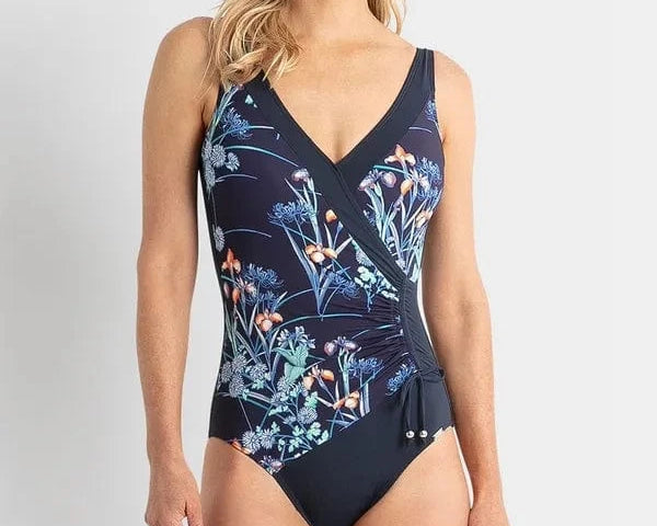 Jantzen Maja Gathered Surplice One Piece - Navy Maja Gathered Surplice One Piece - Navy Splash Swimwear