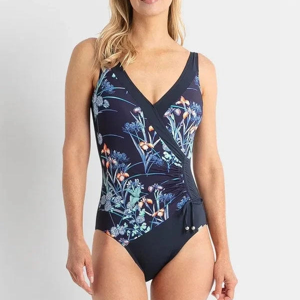 Jantzen Maja Gathered Surplice One Piece - Navy Maja Gathered Surplice One Piece - Navy Splash Swimwear