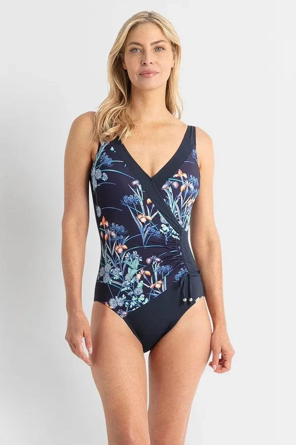 Jantzen Maja Gathered Surplice One Piece - Navy Maja Gathered Surplice One Piece - Navy Splash Swimwear