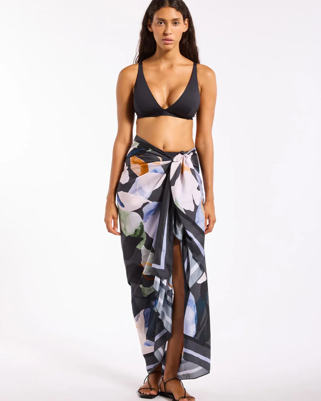Jets Jets Flourish Long Sarong - Charcoal J61519 Jets Flourish Long Sarong - Charcoal Splash Swimwear Sarong 9360519273908