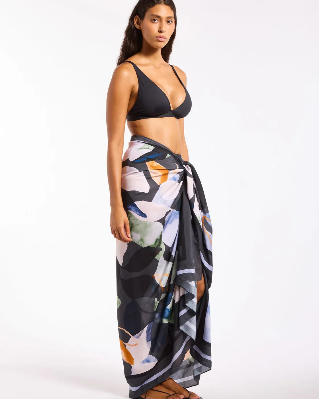 Jets Jets Flourish Long Sarong - Charcoal J61519 Jets Flourish Long Sarong - Charcoal Splash Swimwear Sarong 9360519273908