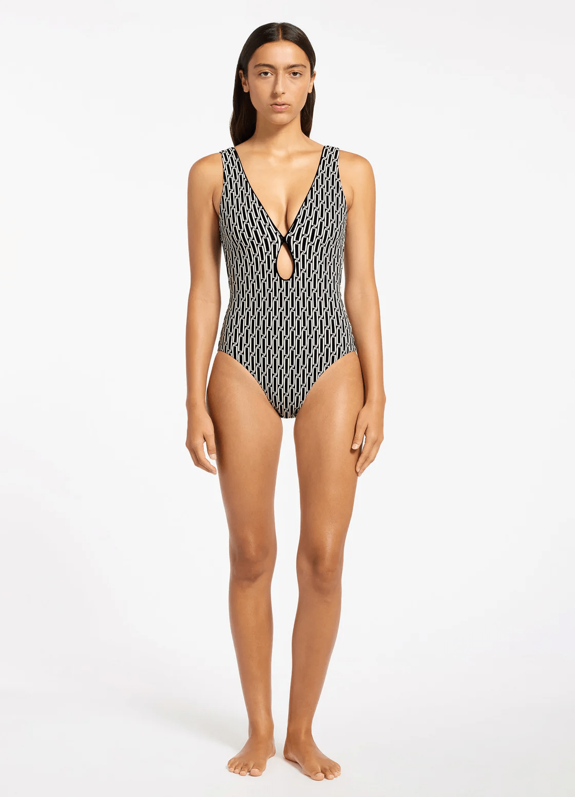 Jets Jets Spring Geo Plunge One Piece - Black Jets Spring Geo Plunge One Piece - Black Splash Swimwear Womens Swimwear
